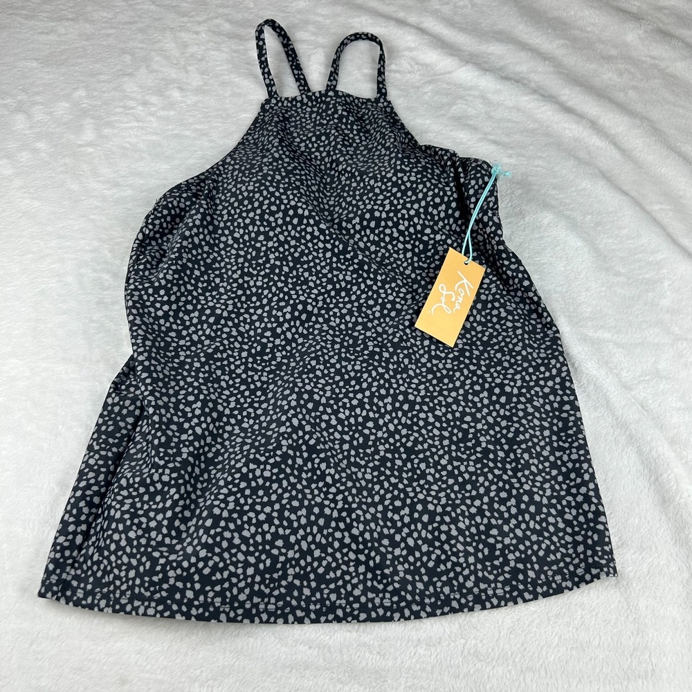 Kona Sol High Neck Tankini Top Womens Small Black Animal Print Adjustable Straps